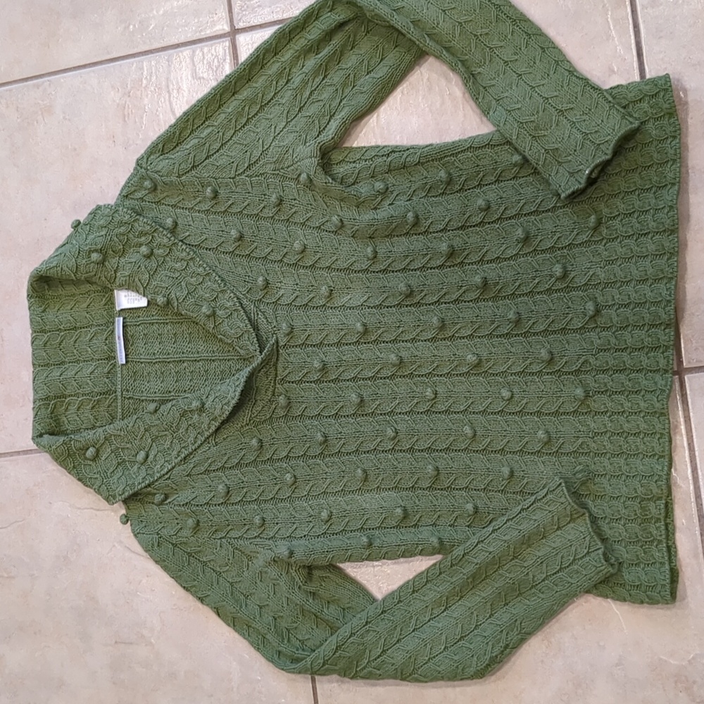 Preswick & Moore Green Cowl Neck Pom Pom Sweater Size Small